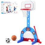 Toddler Basketball Hoop, 3-In-1 Sports Activity Center With Soccer Goal, Golf Game, 5 Height Adjustable Kids Basketball Hoop, Indoor Outdoor Playset Toys Gifts For Boys Girls 3-5, Blue