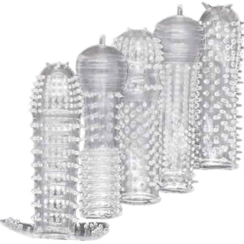 Transparent New Threaded Mace Condom Male Condom Adult Lock Fine Ring Extended Sleeve Crystal Sleeve (Medium)