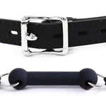 Black Leather Ball Mouth Plug with Adjustable Silicone Gag for Bondage and Role-Playing