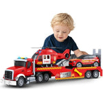 Extra Large Fire Truck Toys For Boys Girls With Racing Car And Helicopter, Lights, Sounds, Semi Truck Vehicle Toy For Toddlers 3 4 5 6 7, Christmas Birthday Gift