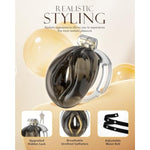 Male Chastity Belt Cock Cage - Adjustable Chastity Strap Devices With Realistic Clitoris Chastity Cage For Sissy Man Adult Sex Toy With 4 Base Ring Lock & Key, Black