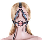 Y-Shape Leather Restraint Head Harness With O-Ring Metal Gag Bdsm Mouth Gag For Couples Sex Plays