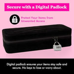 Secret Box For Adult Men & Women - Stylish Velvet And Satin Material With Safe Padlock - Compact And Adults Toy Storage Solution - 12 X 5 X 4 In Mini Locker For Sex Toys - Black