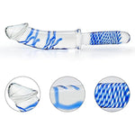 Crystal Anal Plug Butt Glass Dildo Handheld Realistic Dildo With Blue Raised Spiral Texture