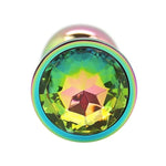 Iridescent Anal Plug Sex Toy For Men Women Couples - Metal Butt Plug With Jewel - P-Spot Massager - Double Penetration - Anal Trainer - Body-Safe Aluminum Alloy Small Size - Rainbow Gem