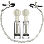 Nipple Clamps Bells Pearl Chain And Nipple Suckers 2Pcs Vacuum Suction Cup Sexual Pleasure Non Piercing Adjustable Chain Nipple Clip On Jewelry Breast Clamps For Adult Women White