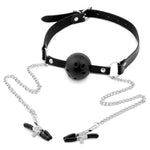 Bdsm Toys Ball Gag With Nipple Clip Leather Restraints Ball Mouth Plug With Nipple Clamps Clip Bondage Ball Gag For Sex, Restraints Toys Sex Gag Muzzles Gifts For Men Women