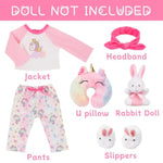 6 Pcs 18 Inch Doll Clothes Accessories Homewear Set - Headpiece Neck Pillow Top Pants Bunny Bunny Home Shoes (No Doll)