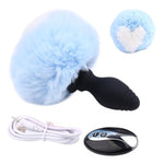Anal Plug Vibrator Bunny Tail Butt Plug With Remote Control Silicone Anal Plug Butt Toy Anus Toys Sex Adult Toys For Women Men Couples, Blue