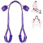 Sex Bondage Bdsm Kit, Bed Restraints Thigh Sling Spreader Straps Neck To Thigh/Ankle Restraint Bondage Submissive Gear, Open Leg Straps Sm Game Kinky Sex Toys For Women Couples Beginner (Purple)