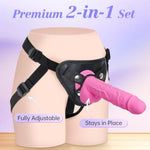 Realistic Adjustable Strap On Dildo Kit with Harness for Versatile 2In1 Play, Pink Color