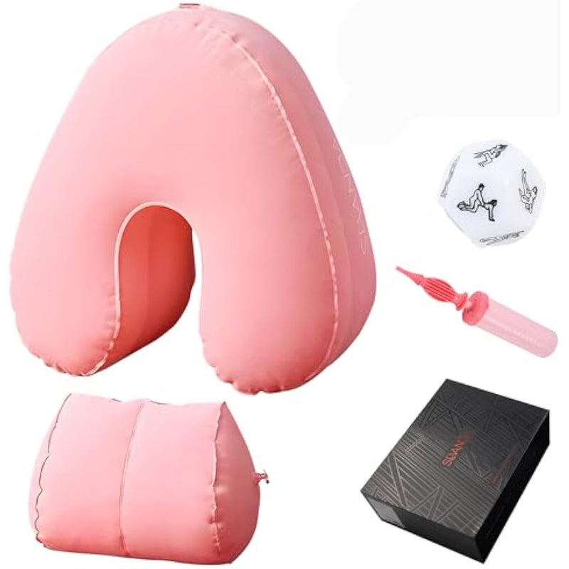 Sex Pillow Dildo Pillow Inflatable Sex Position Pillow Dildo Mount With Dice Sex Furniture For Couples (Pink)