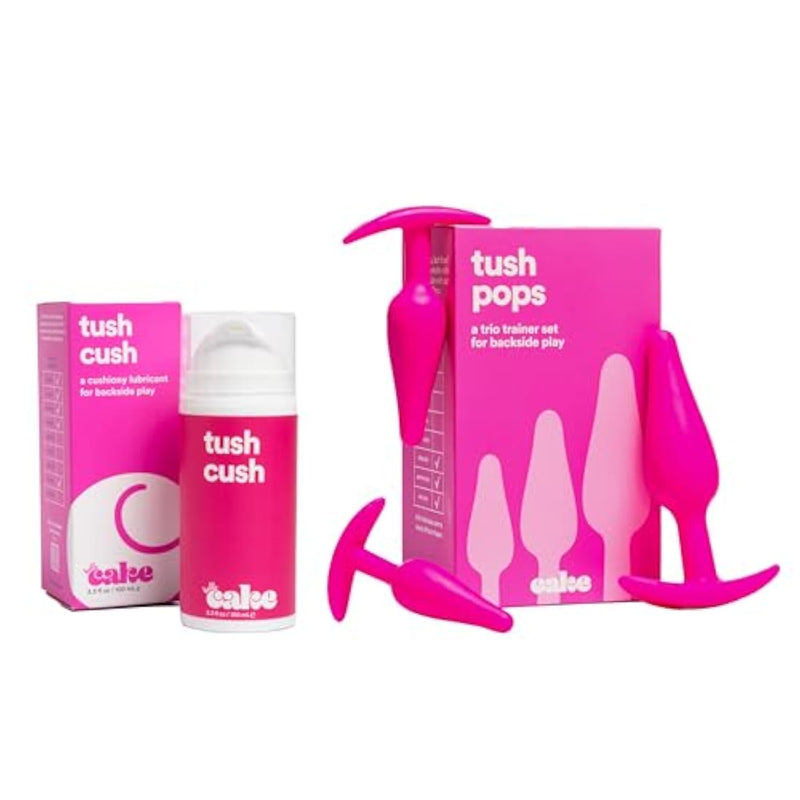 Hello Tush Training Set - Tush Cush Hybrid Personal Lubricant, 3.3 Fl Oz And Tush Pops Butt Plug Set Of 3 Sizes - Anal Toys Plus Silicone And Water-Based Lube For Men, Women, And Couples