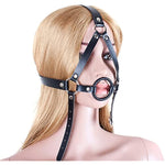 Y-Shape Leather Restraint Head Harness With O-Ring Metal Gag Bdsm Mouth Gag For Couples Sex Plays