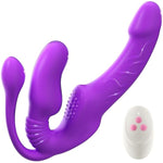 Strapless Strap On Vibrator Dildo For Lesbian- Triple Headed Strapon Dildos With 10 Vibration C-Spot For Women And Couple, Anal Sex Toys Enhance Pleasure With Remote Control Adult Toy & Game