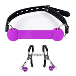 Adjustable Elastic Bondage Restraints Toys Open Mouth Silicone Bar Gag Muzzles Bdsm Sex Bite Gag For Couples (Purple)