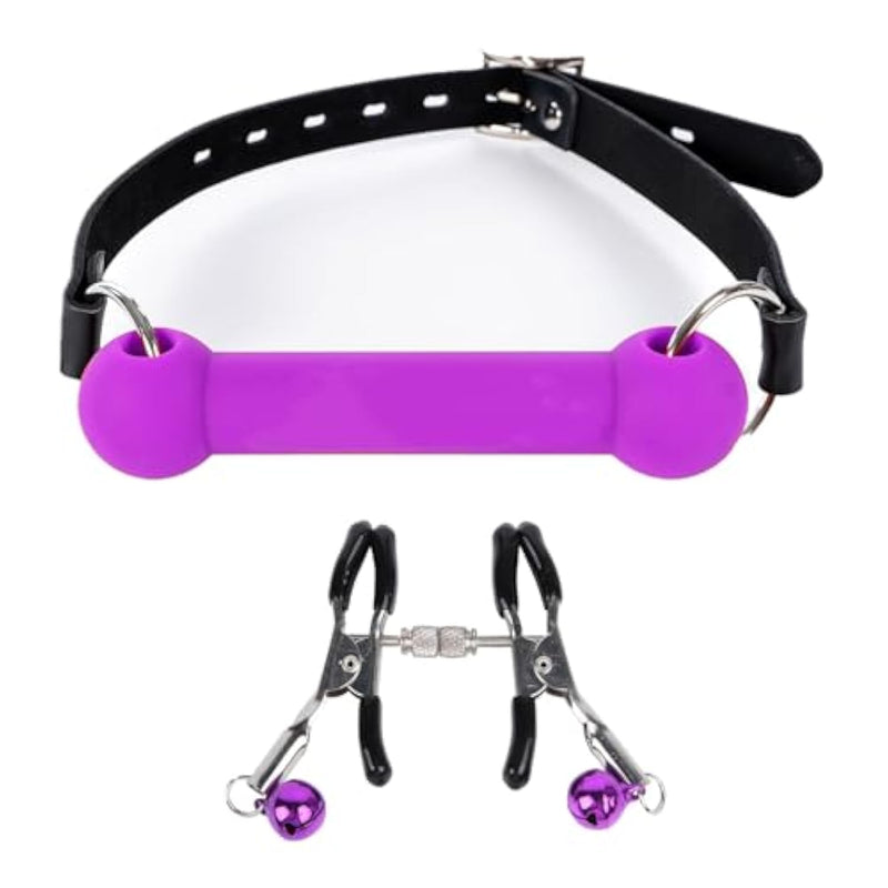 Adjustable Elastic Bondage Restraints Toys Open Mouth Silicone Bar Gag Muzzles Bdsm Sex Bite Gag For Couples (Purple)