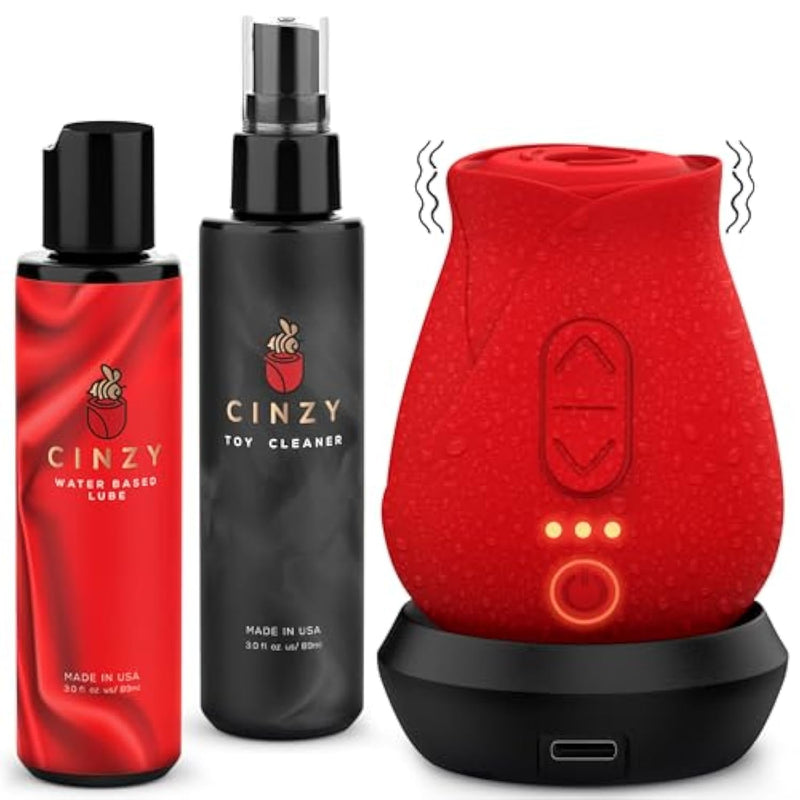 Rose Toy Bundle With Sex Lube & Sex Toy Cleaner - Vibrator Rose Adult Toys, Rose Sex Toys, Personal Massagers For Women, Couples Sex Toys, Clitoral Stimulator For Enhanced Pleasure Vibrator
