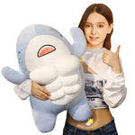 3D Muscle Shark Plush Toy Pillow Ultra-Soft Stuffed Blue Shark With Abs/17.7''