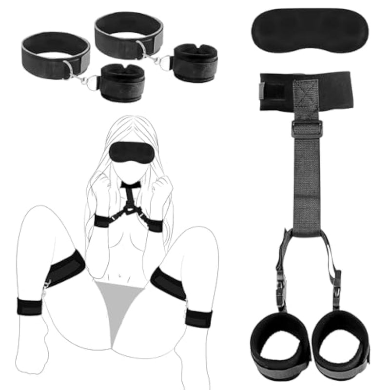 Bdsm Sex Bondage Restraints Kit, Wrist & Thigh Cuffs Bondage Set With Adjustable Sex Straps Collar Blindfold, Bed Restraints Adult Sex Toys For Couples Bedroom Sm Games