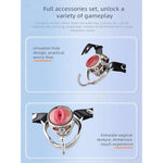 Stainless Steel Simulated Vagina Chastity Cage, Urine Hole Design + 4-Size Clasp Adjustment, Silicone Vagina, Bdsm Adult Lock Set Bondage Toy (Pink - Arc, 40Mm)