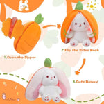 Cuddly Bunny Stuffed Animal, Kawaii Squishy Cute Easter Bunny Plush Turn Into Rabbit Fruit Doll Carrot Strawberry Pillow, Plushies Funny Bunny Toy For Baby (Carrot Rabbit, 10Inch)