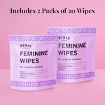 Pixie Feminine Wipes - Flushable, Biodegradable, & Ph Balanced - Individually Wrapped Packet Wipes for On The Go & Public Bathrooms - Wash & Cleaner For Your Menstrual Cups & Discs (2 Packs of 20)