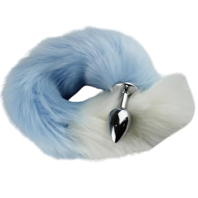 Anal Toys Butt Plug Anal Sex Toys - Anal Plug Fox Tail Adult Toys, Stainless Steel But Plug Butt Toys Sex Toys For Women Cosplay Adult Couples (Blue + White)