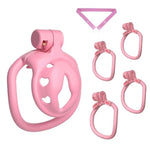 Chastity Cage With 4 Rings And Elasticated Anti-Slip Waistband With Large Urinal Design Cock Cage Inverted Chastity Device Sex Toys Penis Bondage For Men (Pink+Belt,Positive)