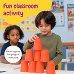 Stacking Cups Game For Kids - Set Includes 24 Cups, 18 Fun Challenging Cards, And Water Timer - Family Games For Kids And Adults, Indoor Recess Game For Classroom, Gifts For Boys And Girls