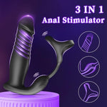 App Thrusting Anal Stimulator With Vibrating Cock Ring, Stretchable Prostate Massager With 6 * 6 * 6 Modes, 3 In 1 Realistic Dildo Anal Vibrator, Adult Sex Toys For Men And Couples, Black