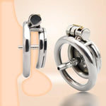 Inverted Chastity Cage Large Metal Male Chastity Cage With Metal Penis Plug Spiked Chastity Device Penis Cage Anti-Off Ring Flat Chastity Urethral Catheter For Male Adult Sex Toys(L-45Mm Ring)