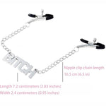 Nipple Clamps Letter Chain Metal Chest Nipple Clips Non Piercing Letter Chain Breast Chain Labia Clit Clip Slave Bondage Torture Restraints Couple Sex Pleasure Body Jewelry Erotic Bdsm Sex Toy (Daddy)