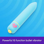 Excite Bullet Vibrator - 3.5 Inch Powerful Mini Massager - 10 Function Single Button Control Quiet Bullet Vibrator For Women – Waterproof & Travel Proof Adult Pleasure Toy – Blue