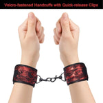 Red Lace Bondage Restraint Hogtie Set, Handcuffs Ankle Cuffs And Blindfold For Adults Bdsm Sex Toys