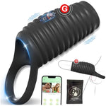 Threaded Full Liquid Silicone Soft Vibrating Penis Sleeve Cock Ring, App Pleasure Penis Ring Extender Vibrator Couples Adult Sex Toys For Men Women, Male Couple Sex Toy Game For Men