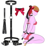 Sex Bondage Bdsm Kit Restraints - 7Pcs Set Neck To Wrist Behind Back Handcuffs Collar Waist Strap Blindfold Whip, Soft Leather Bondage Gear & Accessories, Adult Sm Games Sex Toys For Men Women Couples