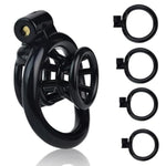 Male Inverted Chastity Cage Sex Toy Set With 4 Cock Rings,Small Negative Chastity Devices,Nylon Fish Trap Shape Adult Penis Sm Bondage Device (Black)