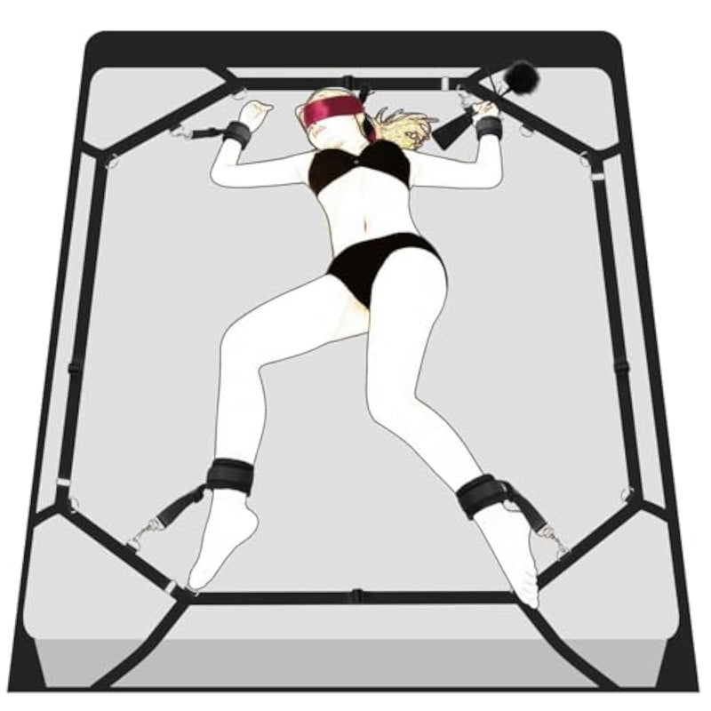 Sex Bondage Bdsm Kit Bed Restraints Set, Super Easy Install Sex Rope Adjustable Straps, Adult Sex Toys With Handcuffs Ankle Cuffs For Couples Women Sm Games, Blindfold & Tickler Included