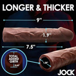Jock Extra Long 1.5" Penis Extension Sleeve For Men & Couples. Gain Size In Seconds! Realistic Feel With Textured Sheath, Smooth And Snug Wear, Custom Length. Body-Safe Tpe. 1 Piece, Dark