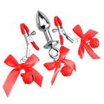 Stainless Steel Anal Trainer with Bell Nipple Clip for Couples