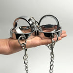 Stainless Steel Silver Metal Ankle Cuff and Wrist Handcuffs Set for Unisex Bondage Play