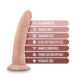 Blush Dr. Skin Plus 7.5" Posable Realistic Dildo, Sensa Feel Ultra Soft Yet Firm Pegging, Vaginal Play Slim Cock, Suction Cup, Strap-On Compatible - Adult Sex Toy For Women, Men, Couples - (Vanilla)