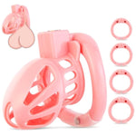 Male Chastity Device Cock Cage - Lightweight Vertical Invisible Lock Chastity Cage For Men With 4 Active Rings & 2 Keys Adult Sex Toys For Male Penis Exercise And Abstinence | Pink | Large Size