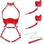 Sex Bondage Bdsm Kit Restraints Set, Adjustable Restraint Harness Kit With Leash Wrist Cuffs And Waist Garter Belt Full Body Harness