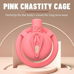 Male Chastity Devices Sissy Penis Cage with 3 Rings and Invisible Lock - Lightweight Pink Realistic Vagina Chastity Cock Cage for Men Adult Sex Toys