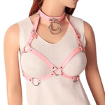 Punk Pink Leather Harness Women Fashion Goth Top Harness Belt Body Bondage Chest Straps Sexy Lingerie (Color : Pg0239, Size : One Size)
