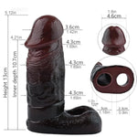 Male Realistic Penis Sleeve Penis Extension Sleeve With Cock Ring, Silicone Penis Enlarger Sleeve Small Penis Sheath Adult Sex Toy, Penis Extender Sleeve Men Sex Tool (Brown Black)
