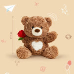 Christmas Rose Teddy Bear Stuffed Animals Soft Plush Toy Teddy Bear With Rose For Mom Thanksgiving Day Birthday Wedding Gift For Girlfriend Kids, 10", Brown