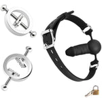 Sm Sex Toys, Stainless Steel Nipple Clamps And Silicone Realistic Dildo Gag With Ball Adjustable Adult Body Restraints Toys